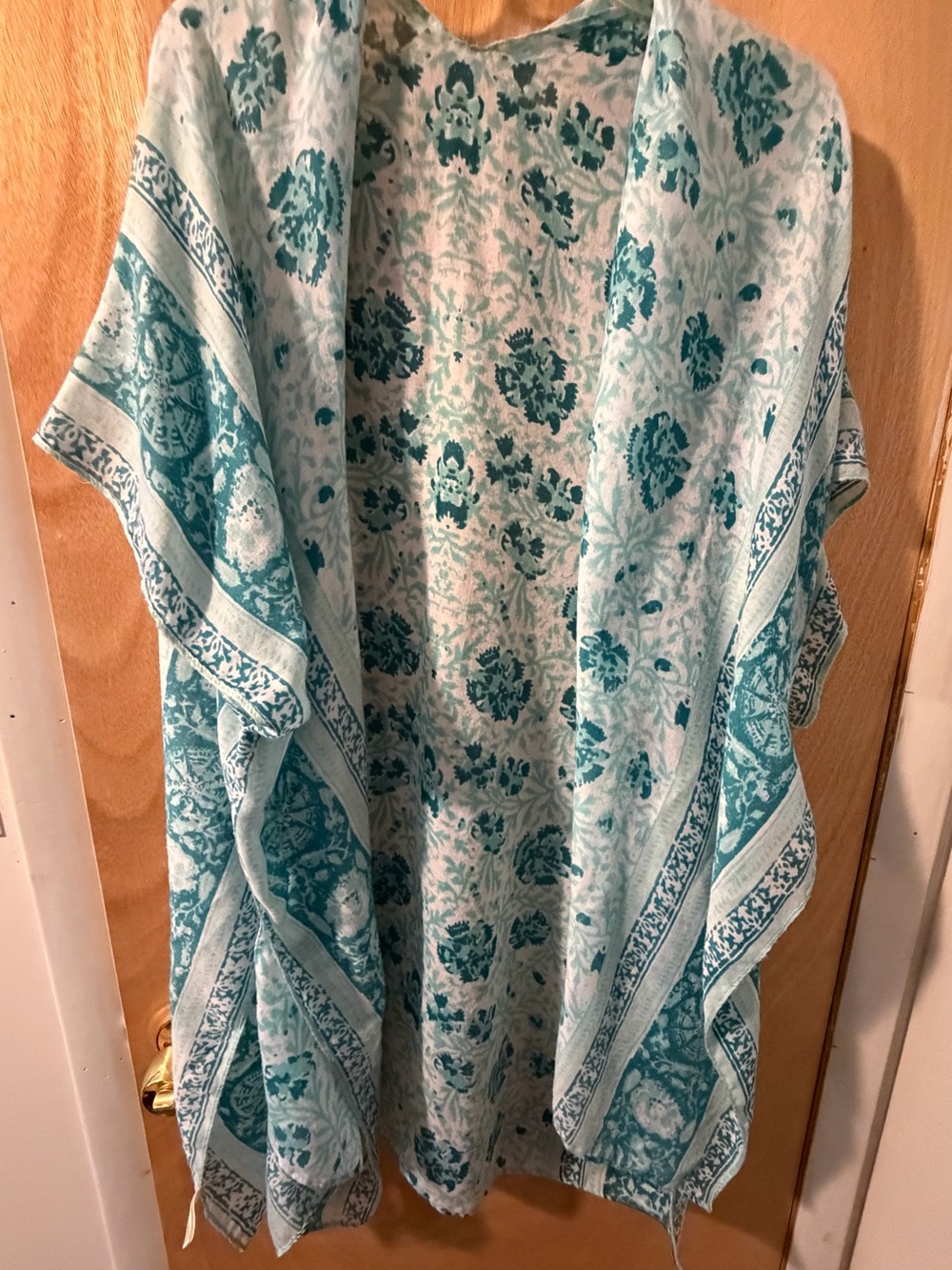 Teal Floral Print Open Front Kimono Cardigan